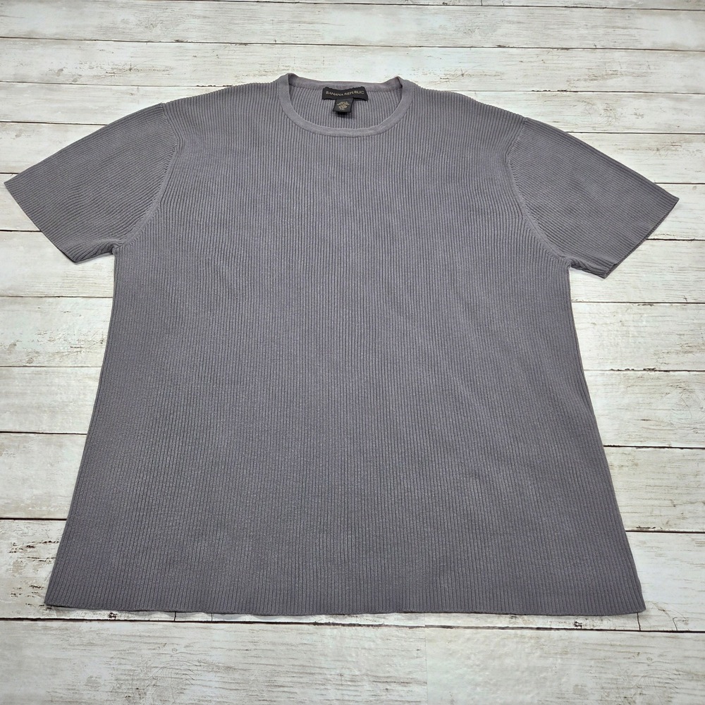 Banana Republic Ribbed Knit Tee Shirt Mens XXL Grey Cotton Short Sleeve